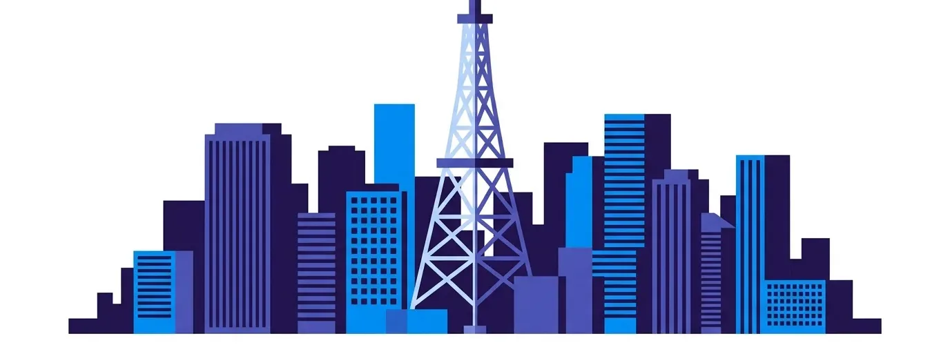 高層ビル群とタワーが並ぶ東京の街並みをモチーフにしたイラスト